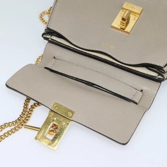 Chloe Chain Drew Shoulder Bag Leather Gray Gold Auth - Picture 12 of 16